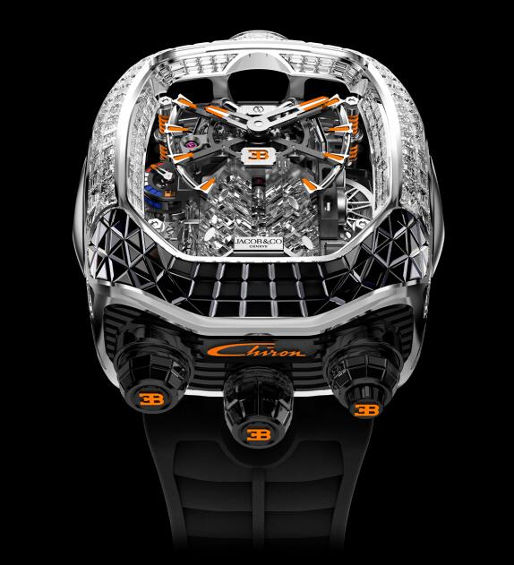 Jacob & Co. BUGATTI CHIRON TOURBILLON BAGUETTE BLACK AND ORANGE SAPPHIRES BU800.30.AA.UA.A Watch Replica Jacob and Co Watch Price